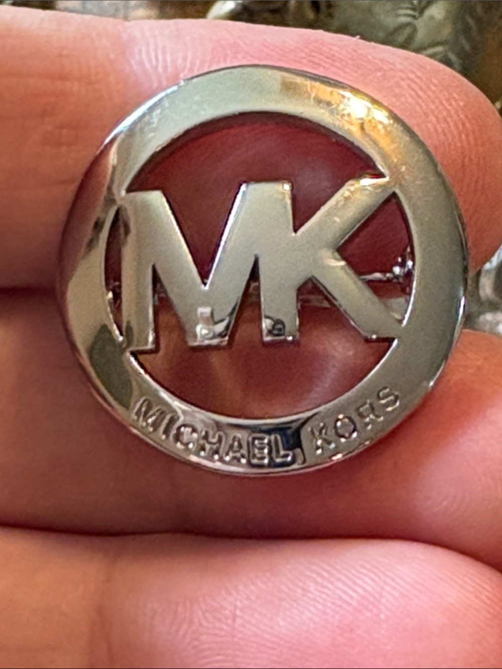 Michael Kors Silver MK Logo Brooch/Pin/Scarf Pin/Bag Pin